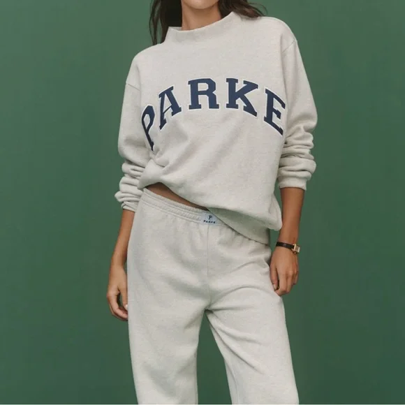 Parke Light Gray mock neck Varsity Sweatshirt - Picture 1 of 5